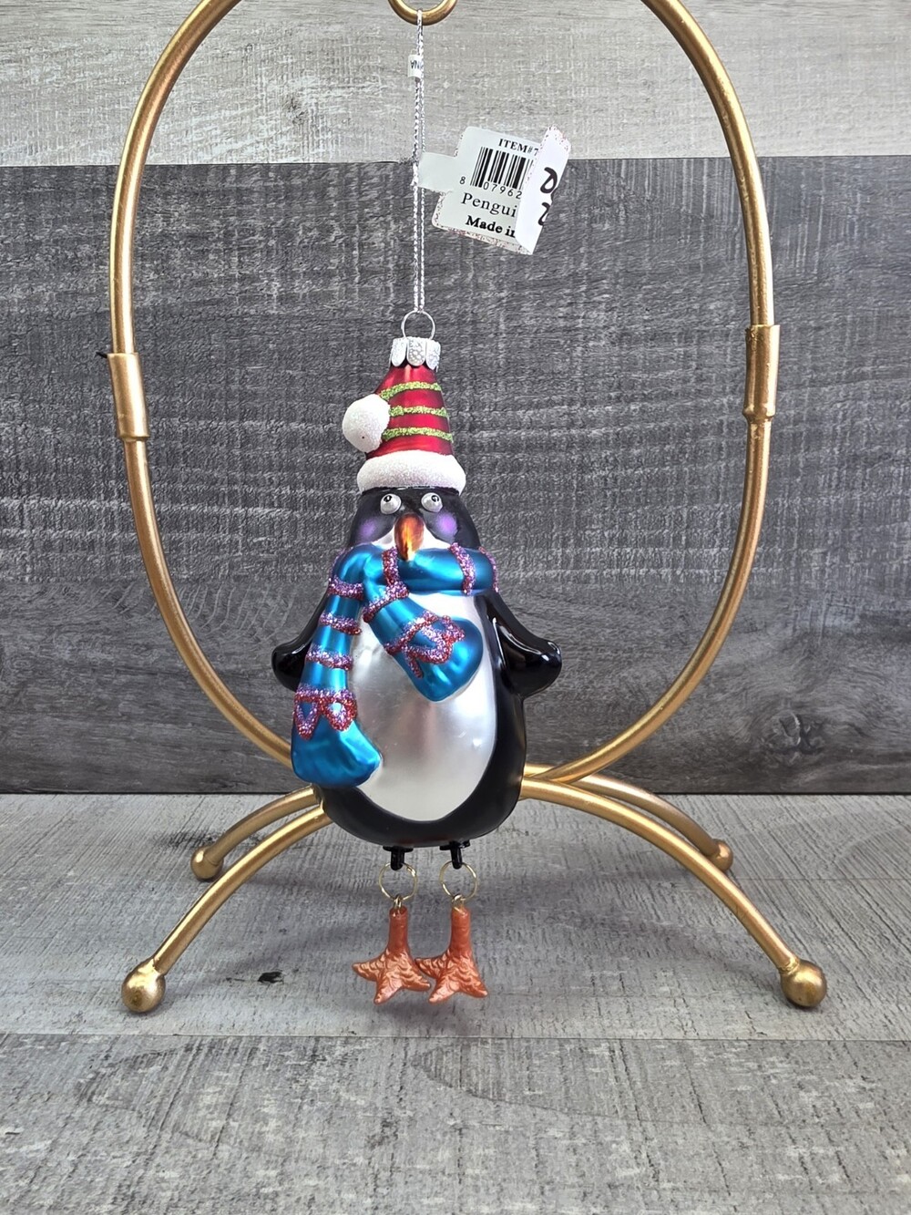 December Diamond Glass Christmas 79-80171 Penguin Dangle 6” Ornament g50